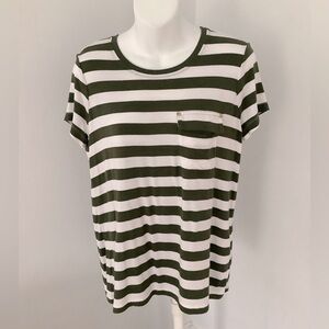 Lauren Ralph Lauren Striped Army Green and White Women's Top Sz. M